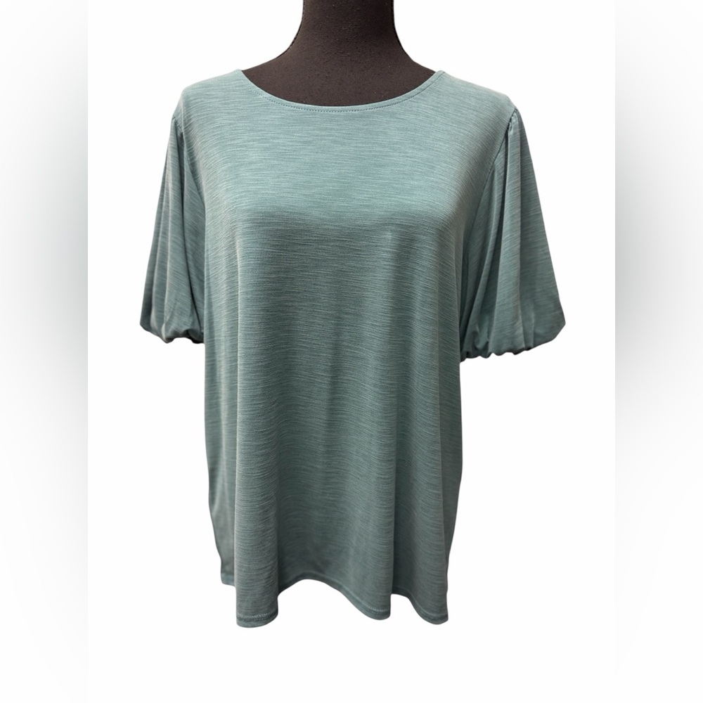 Green Envelope Sage Green Short Bubble Sleeve Blouse L